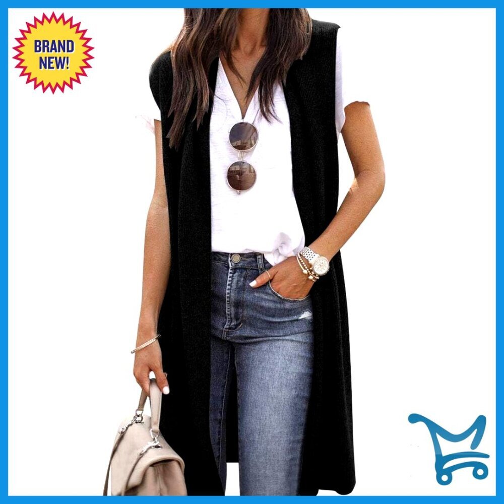 Long Sleeveless Knit Cardigan Duster Vest Loose Fit Lightweight Viscose Blend